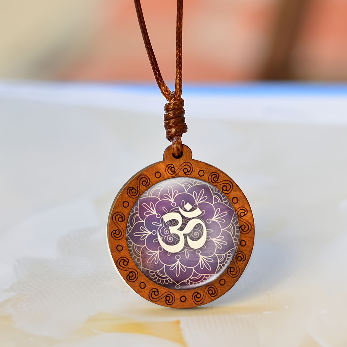 Handcrafted Wooden Necklace Pendant, Round Design